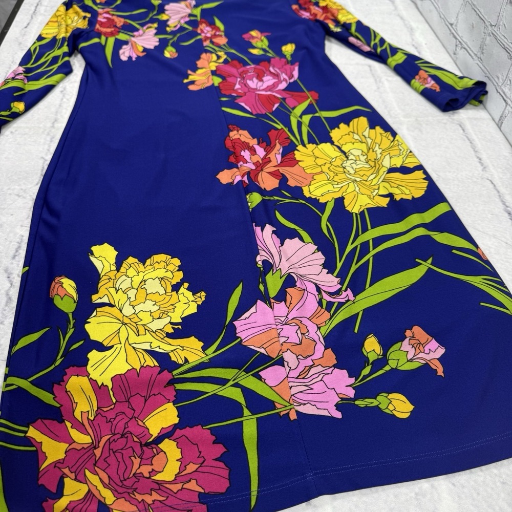 Ronni Nicole Shift Dress Womens 4 Cobalt Blue Floral Cocktail Stretch 3/4 Sleeve - Picture 16 of 16